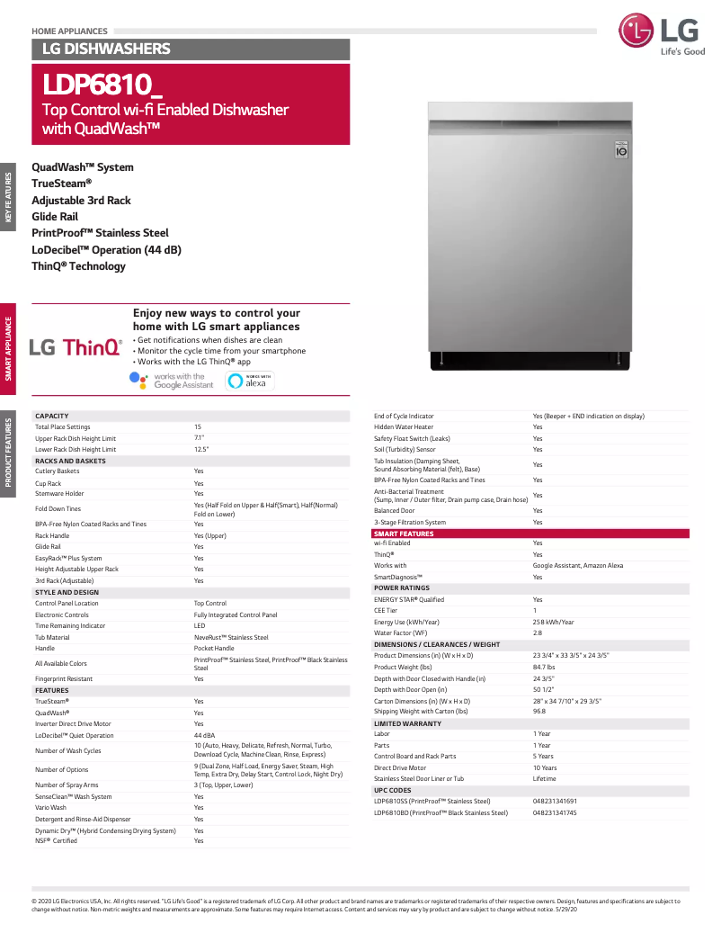 Page 1 de la notice Fiche technique LG LDP6810BD