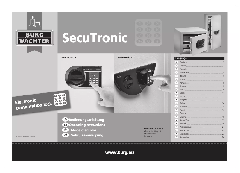 Page 1 de la notice Manuel utilisateur Burgwachter Office 112 E