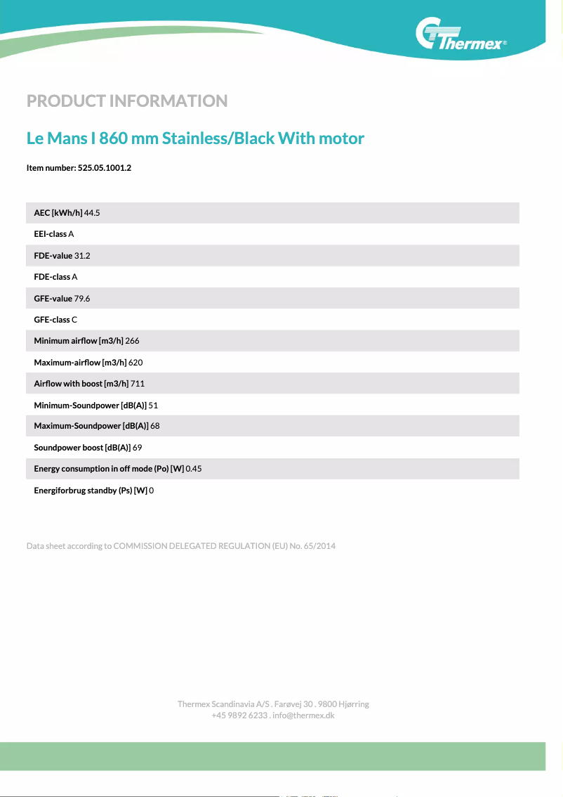Page 1 de la notice Fiche technique Thermex Le Mans I