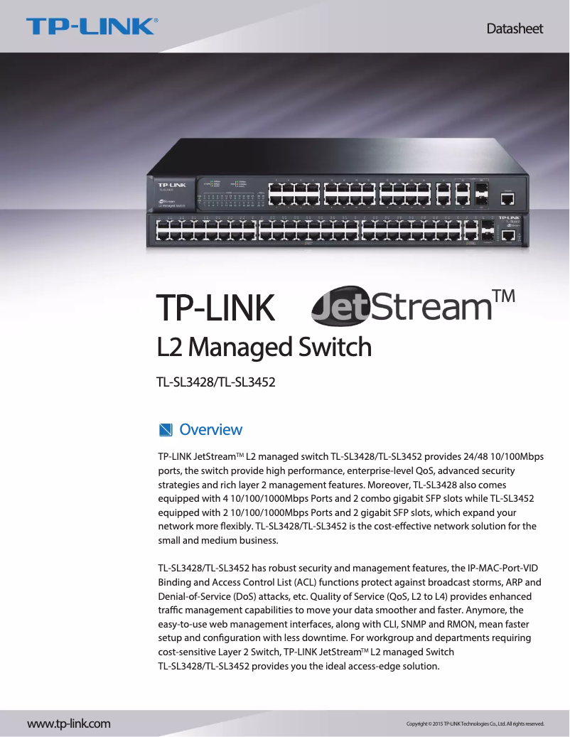 Página 1 del manual Ficha técnica TP-Link TL-SL3452