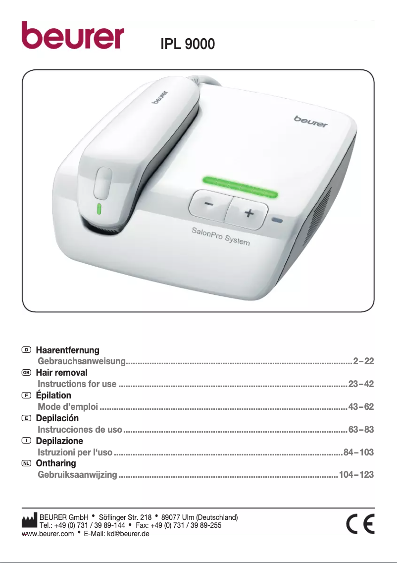 Page 1 de la notice Manuel utilisateur Beurer SalonPro System IPL 9000