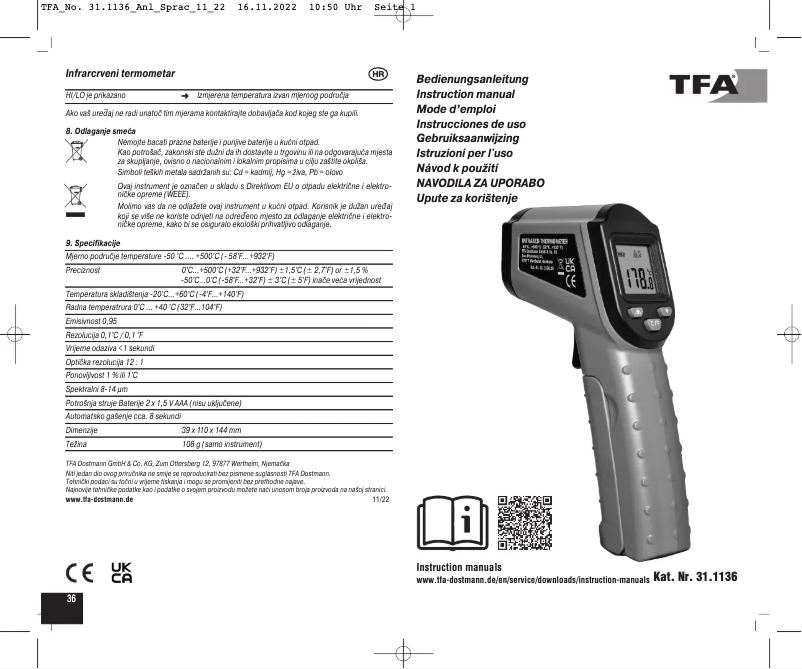 Page 1 de la notice Manuel utilisateur TFA Ray 31.1136.20