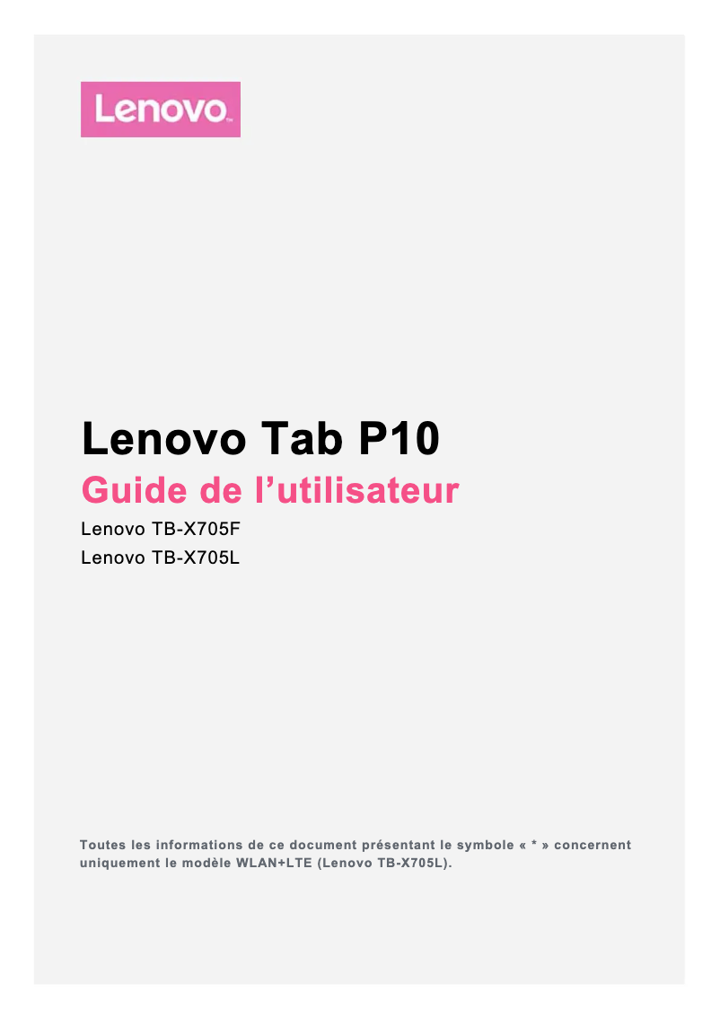 Page 1 de la notice Manuel utilisateur Lenovo Smart Tab P10