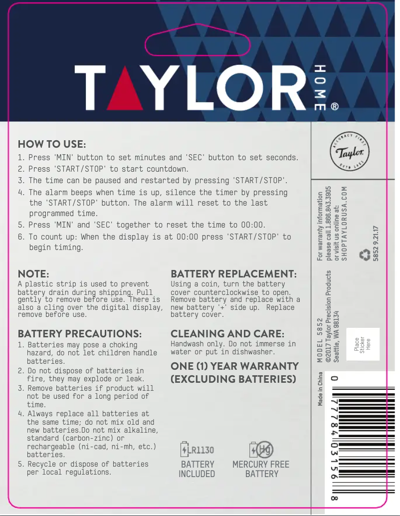 Página 1 del manual Manual de usuario Taylor 5852