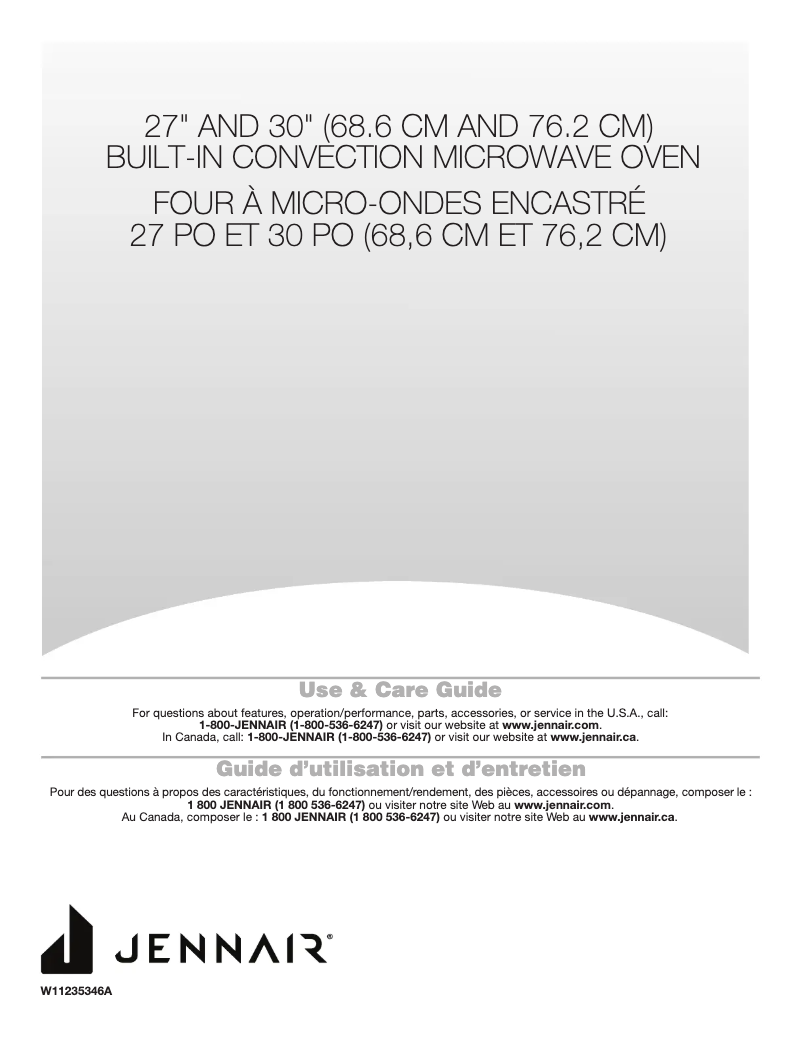 Page 1 de la notice Manuel d'utilisation et d'entretien JennAir JMC2427IM
