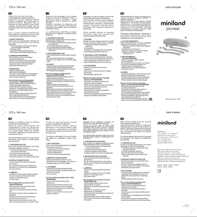 Page n°1 - Manuel utilisateur Miniland Picneat Valencia 89597