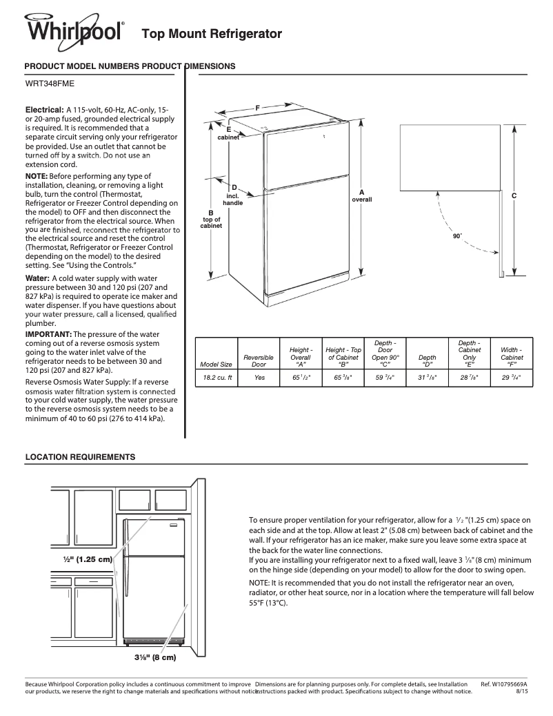 Page n°1 - Fiche technique Whirlpool WRT348FME