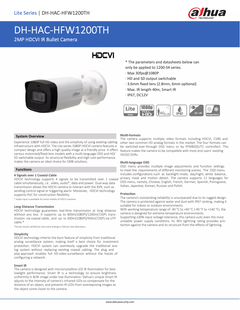 Image de la première page du manuel de l'appareil HAC-HFW1200TH