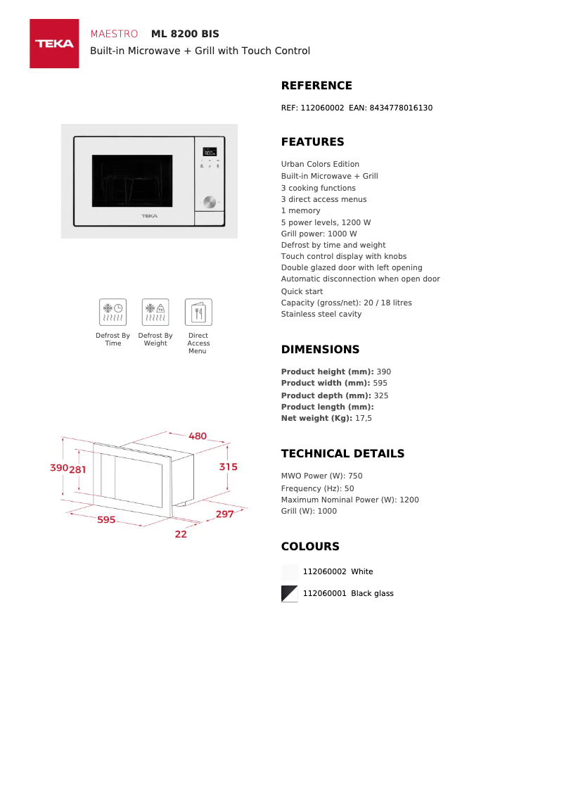 Page n°1 - Fiche technique Teka ML 822 BIS