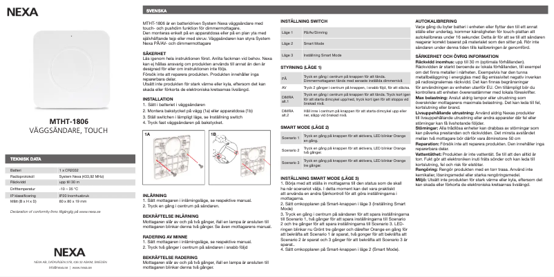 Page 1 de la notice Manuel utilisateur Nexa MTHT-1806
