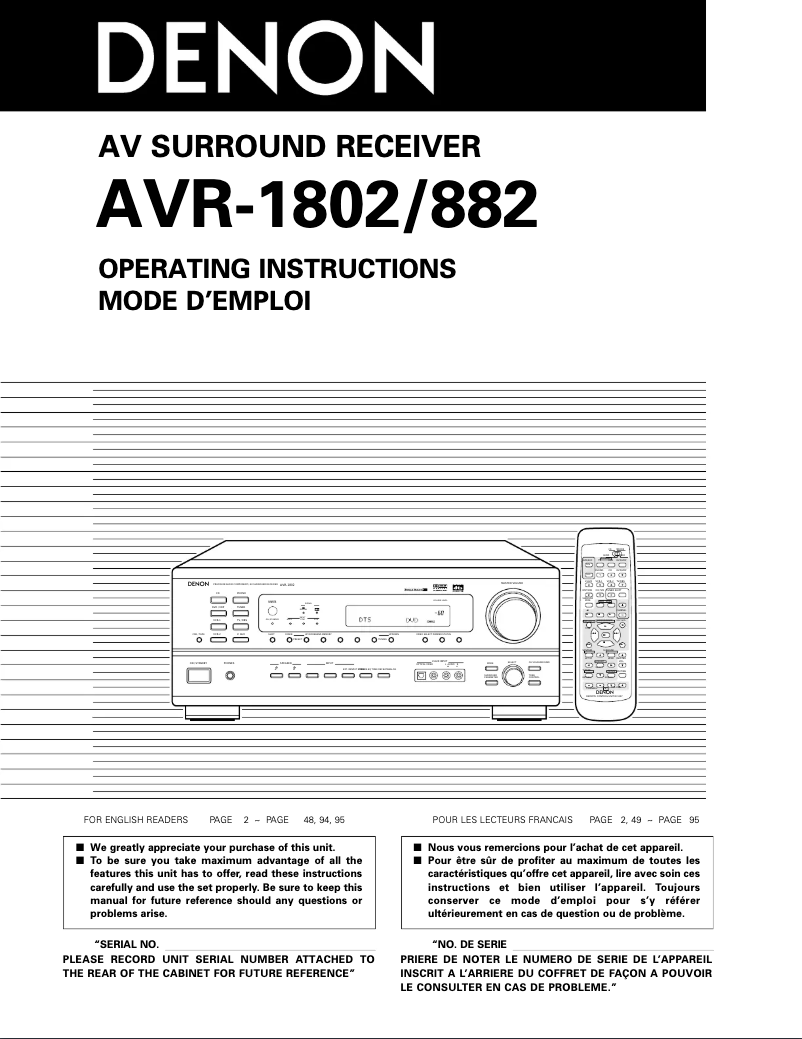 Page n°1 - Manuel utilisateur Denon AVR-882