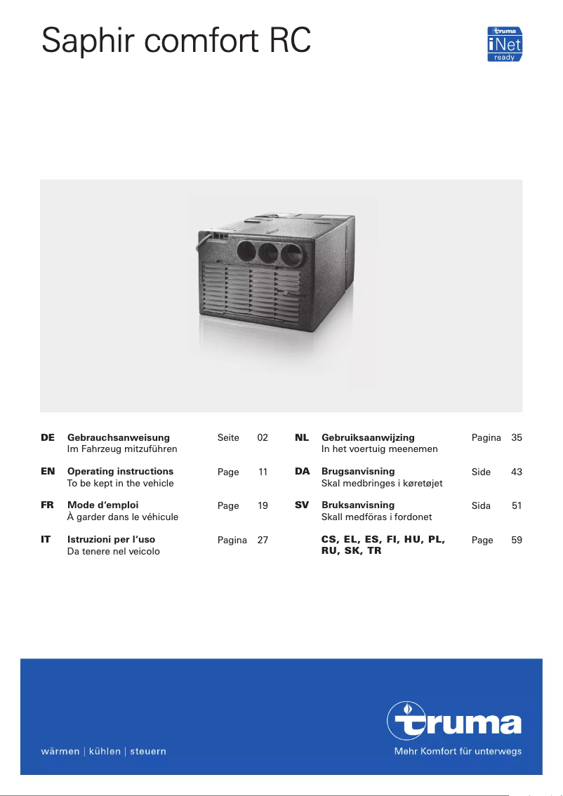 Page 1 de la notice Manuel utilisateur Truma Saphir comfort RC