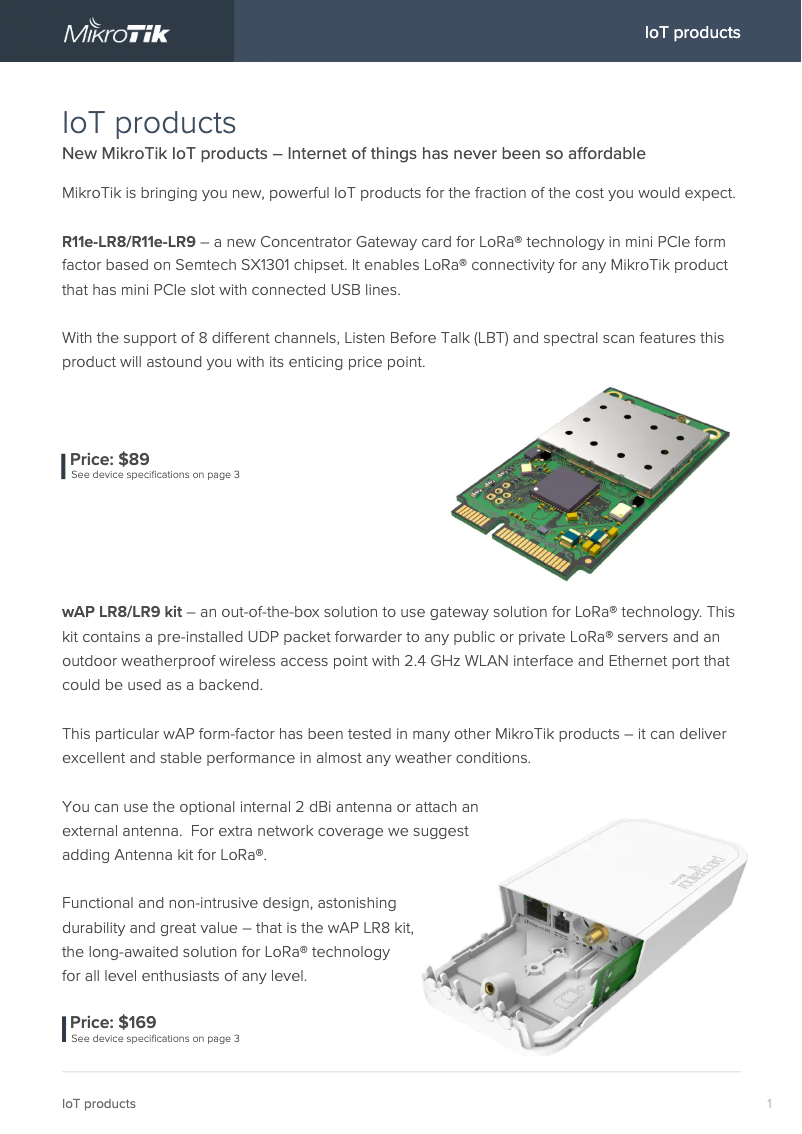 Page 1 de la notice Brochure Mikrotik wAP LR9 kit