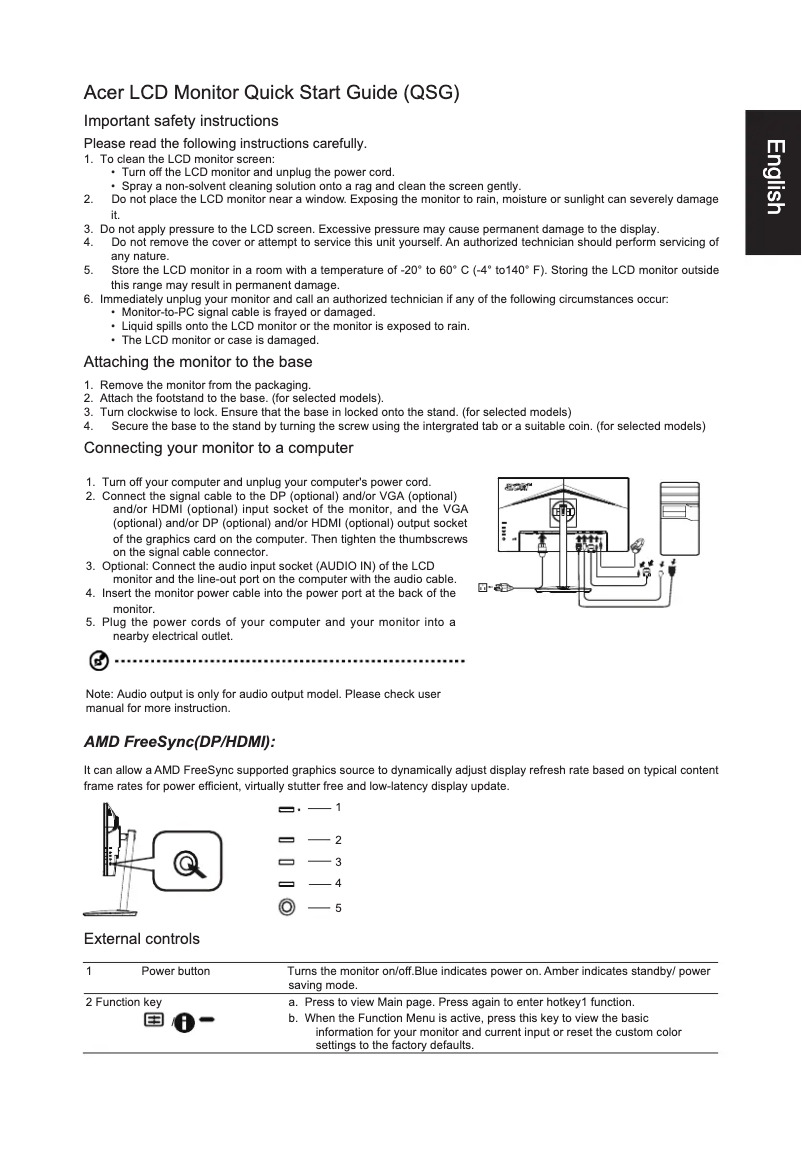 Page 1 de la notice Guide de démarrage rapide Acer CB242YE