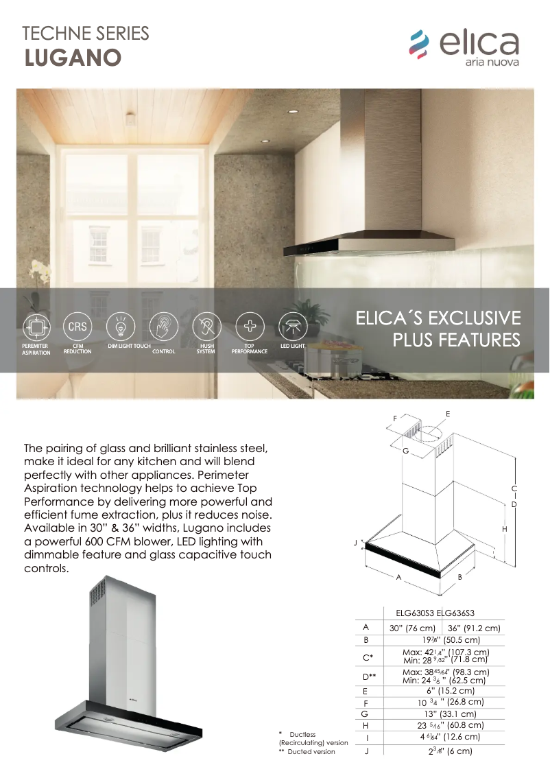 Page 1 de la notice Fiche technique Elica Lugano ELG636S3