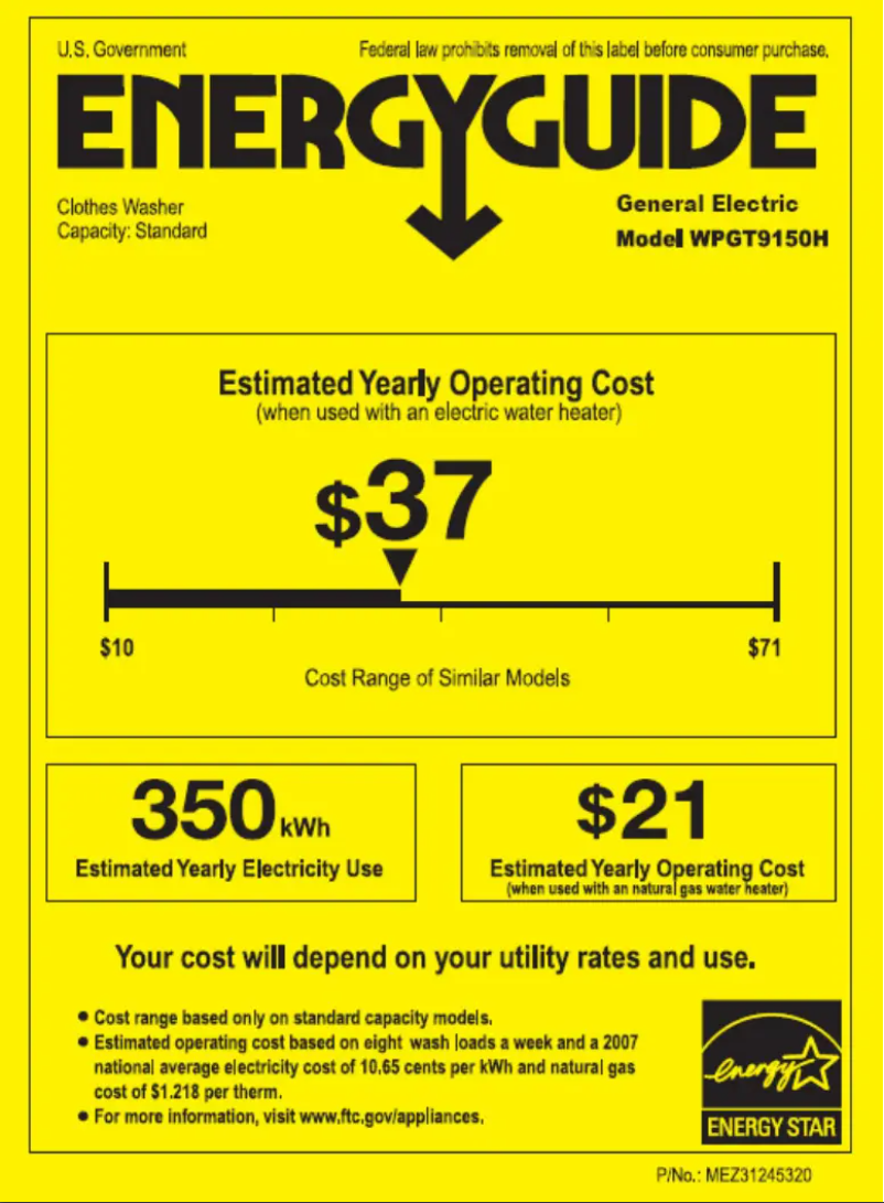 Página 1 del manual Etiqueta energética GE WPGT9150HWW