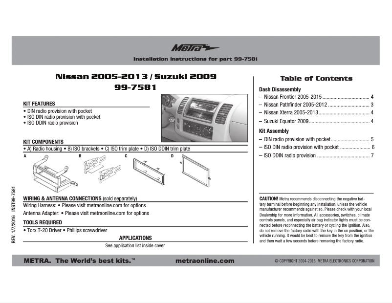 Page n°1 - Mode d'emploi Metra 99-7581
