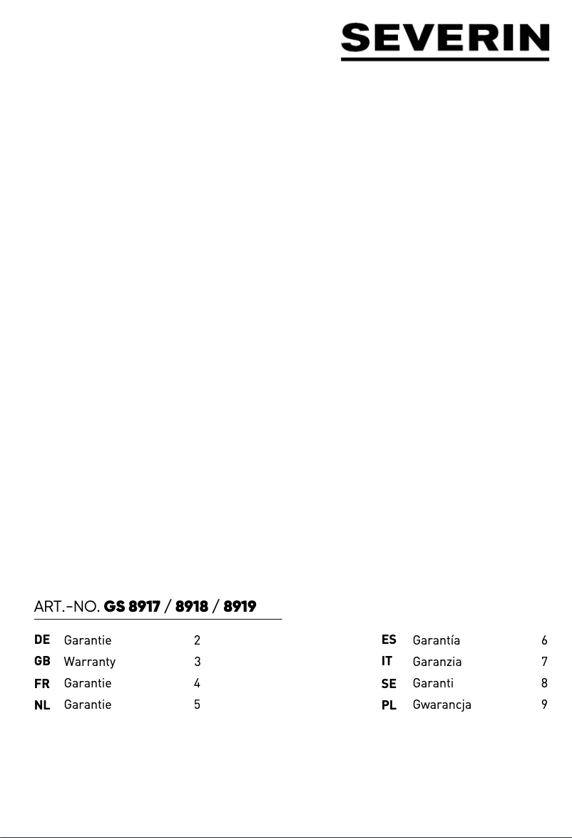 Página 1 del manual Información de garantía Severin RKG 8917