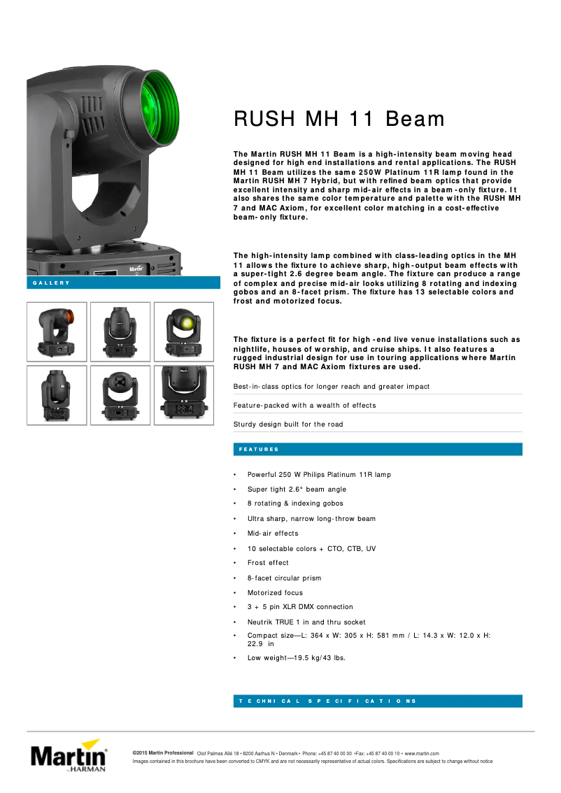 Page 1 de la notice Fiche technique Martin RUSH MH 11 Beam