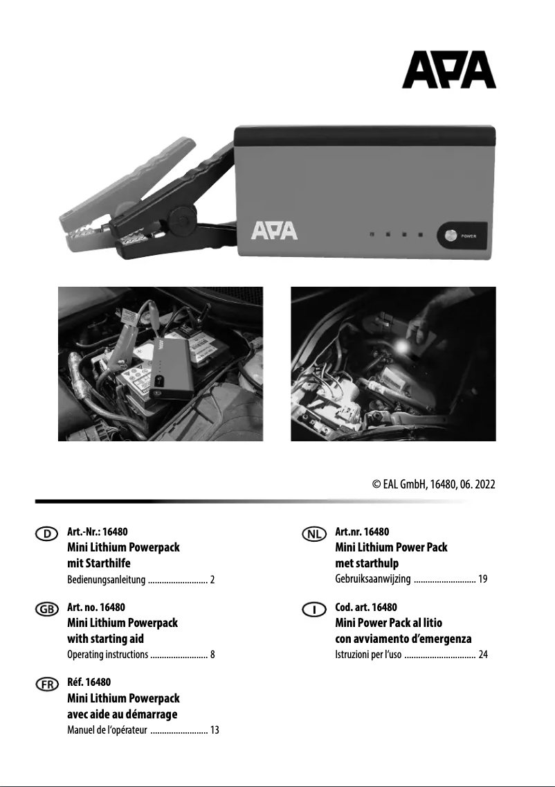 Page 1 de la notice Manuel utilisateur APA 16628