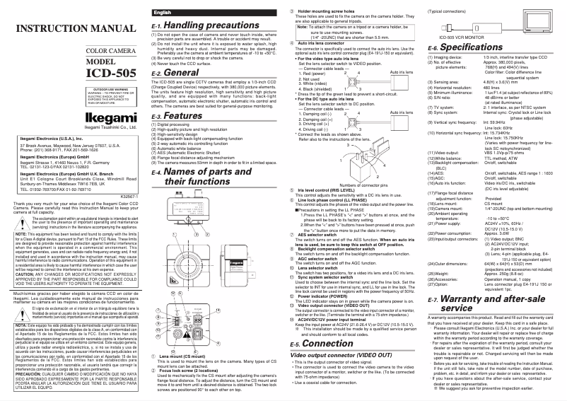 Page 1 de la notice Manuel utilisateur Ikegami ICD505