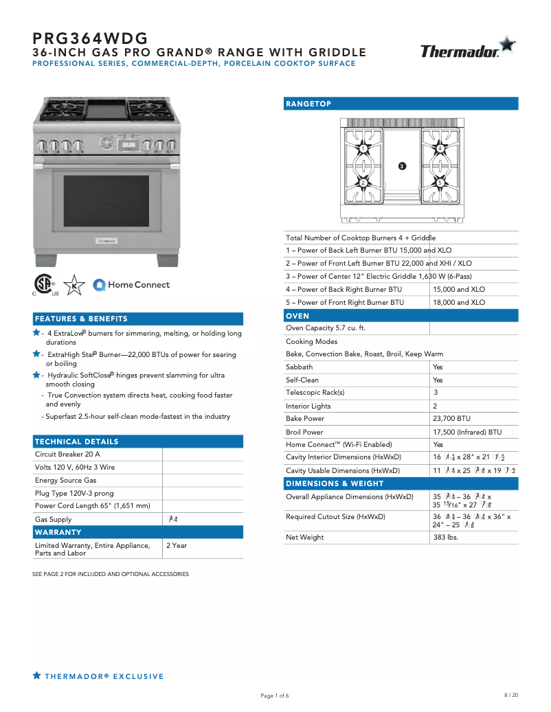 Page n°1 - Fiche technique Thermador PRG364WDG
