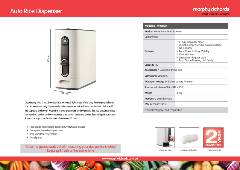 Page 1 de la notice Fiche technique Morphy Richards MRRB12W