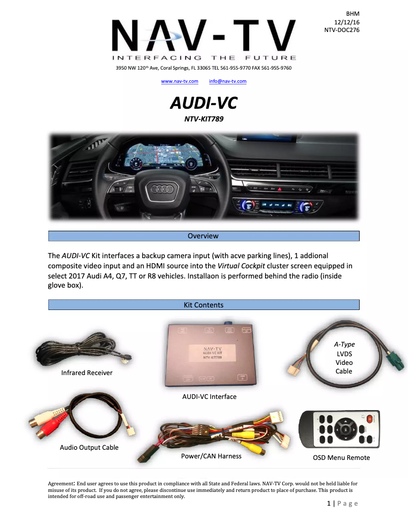 Page n°1 - Guide d'installation NAV-TV NTV-KIT789