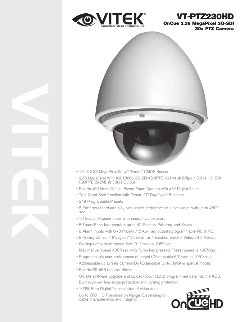 Page 1 de la notice Manuel utilisateur Vitek VT-PTZ230HD