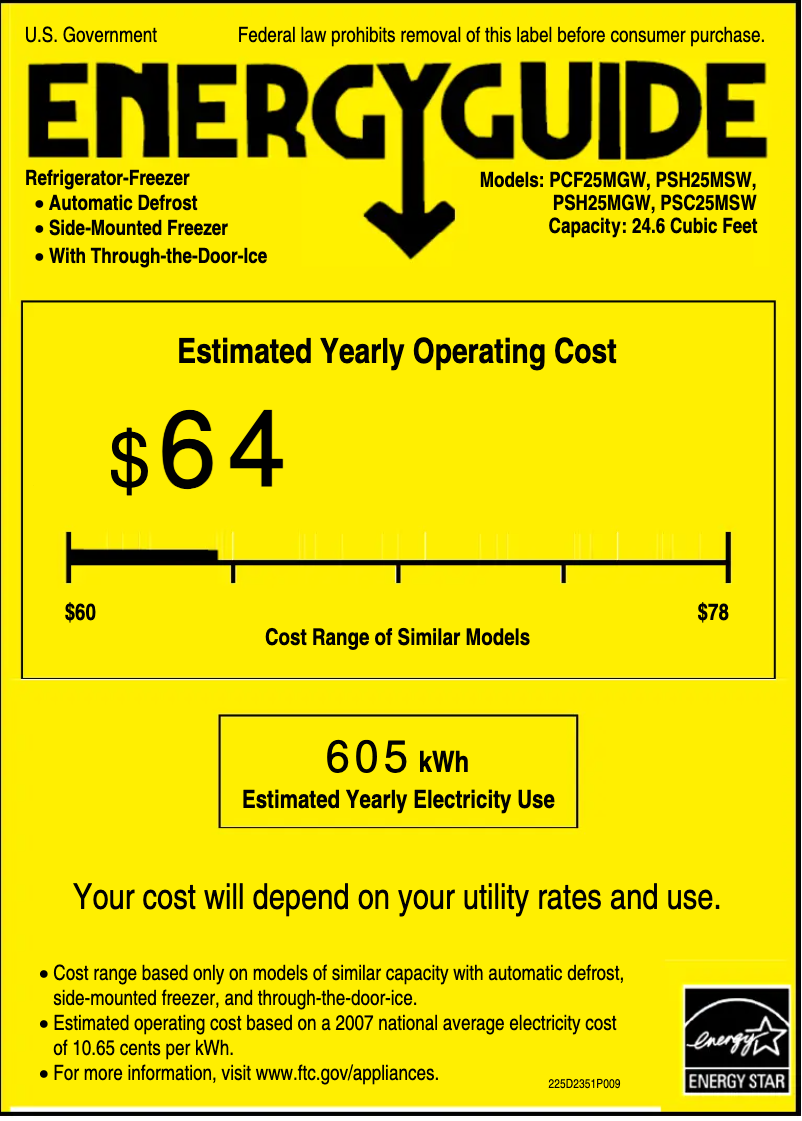 Page n°1 - Label énergétique GE Profile PSC25MSWSS