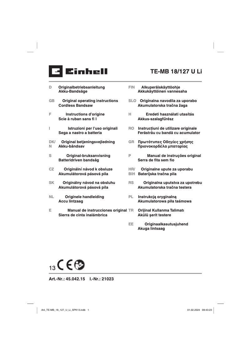 Page 1 de la notice Manuel utilisateur Einhell TE-MB 18/127 U Li