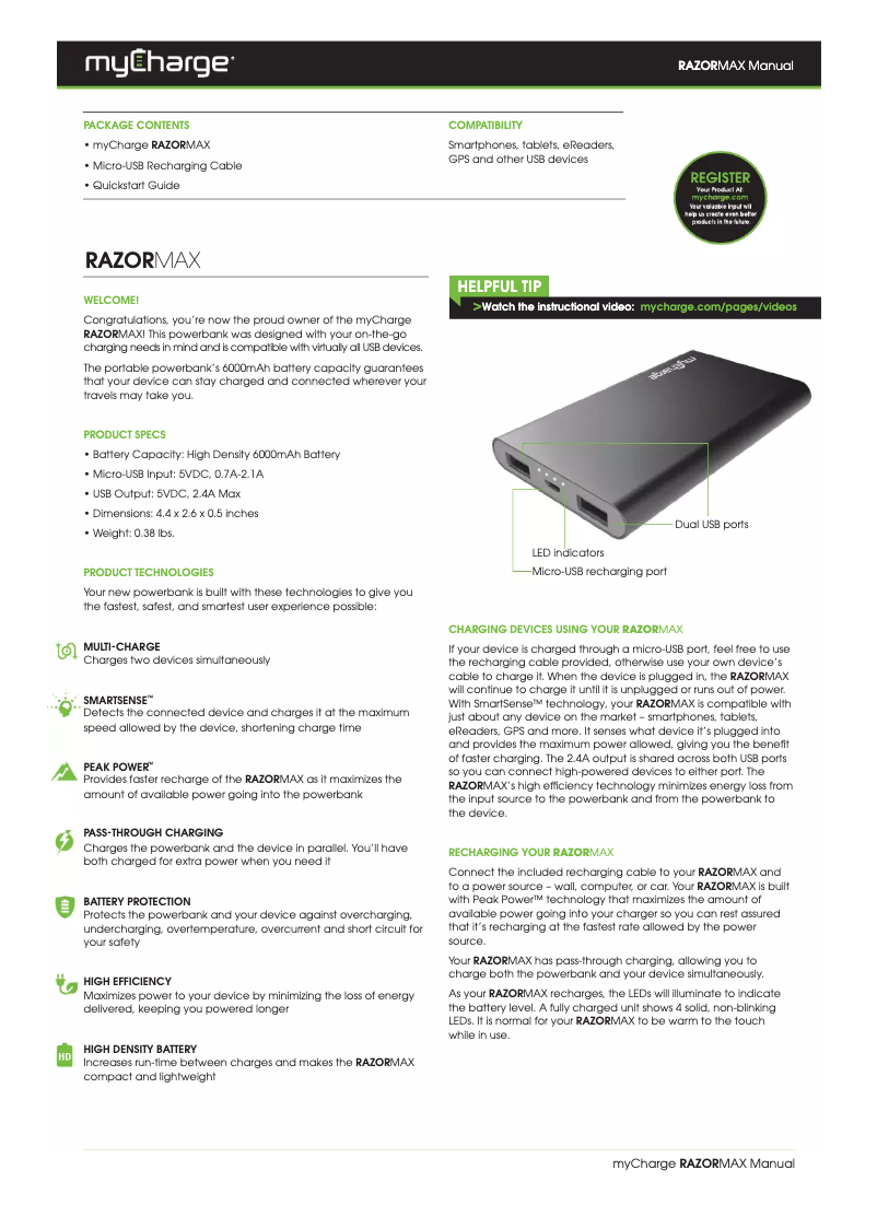 Imagen de la primera página del manual del dispositivo RazorMax RZ60G
