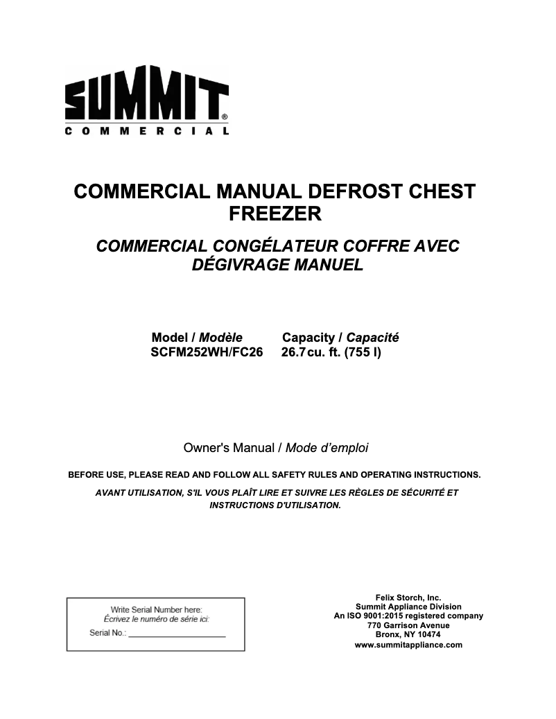 Page 1 de la notice Manuel utilisateur Summit SCFM252WH