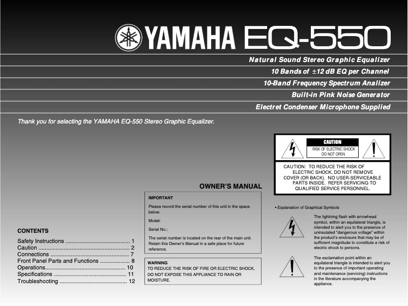 Page n°1 - Manuel utilisateur Yamaha EQ-550