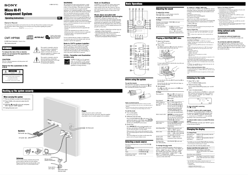 Page n°1 - Manuel utilisateur Sony CMT-HPR90