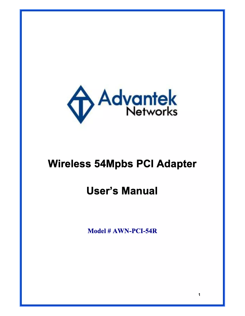 Page 1 de la notice Manuel utilisateur Advantek Networks AWN-PCI-54R