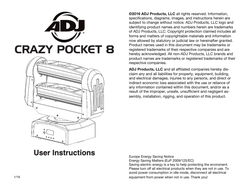 Page 1 de la notice Manuel utilisateur Adj Crazy Pocket 8