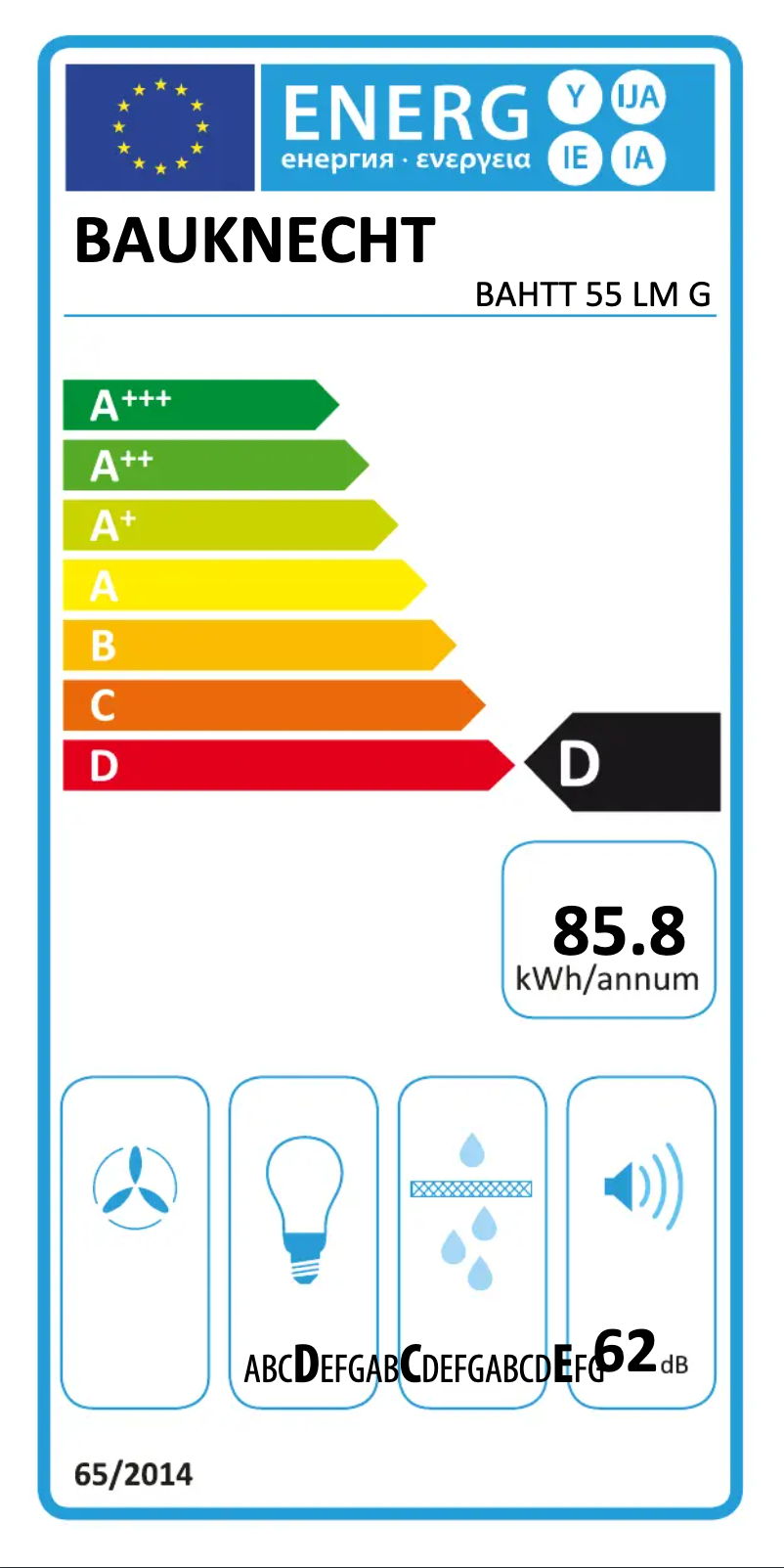 Page 1 de la notice Label énergétique Bauknecht BAHTT 55 LM G