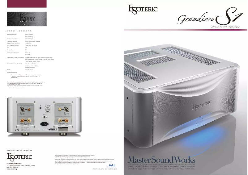 Page 1 de la notice Brochure Esoteric Grandioso S1