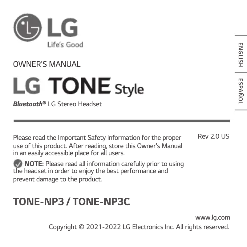Page n°1 - Manuel utilisateur LG Tone Style TONE-NP3C
