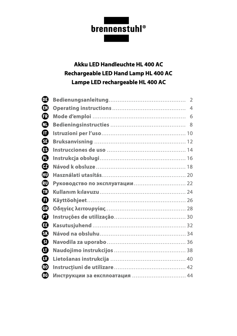 Page 1 de la notice Manuel utilisateur Brennenstuhl HL 400 AC