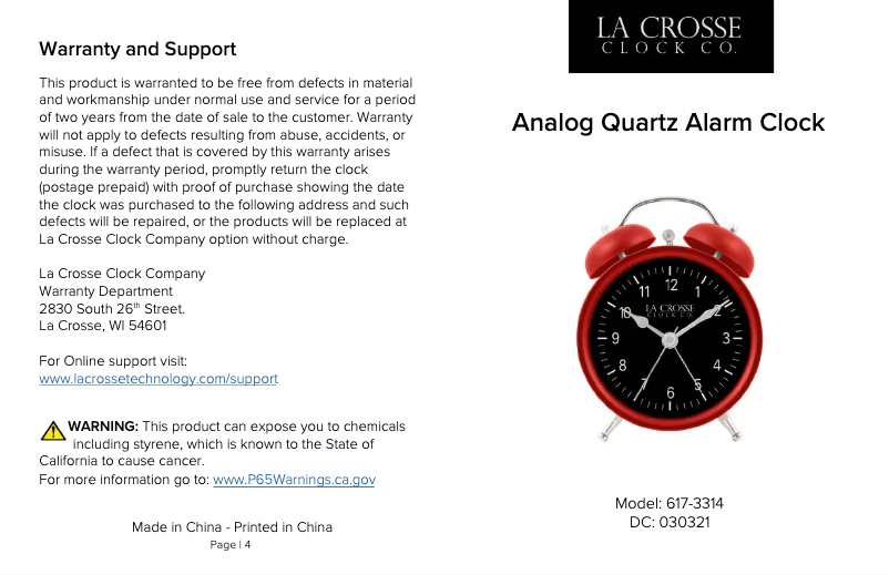 Page n°1 - Manuel utilisateur La Crosse Technology 617-3314