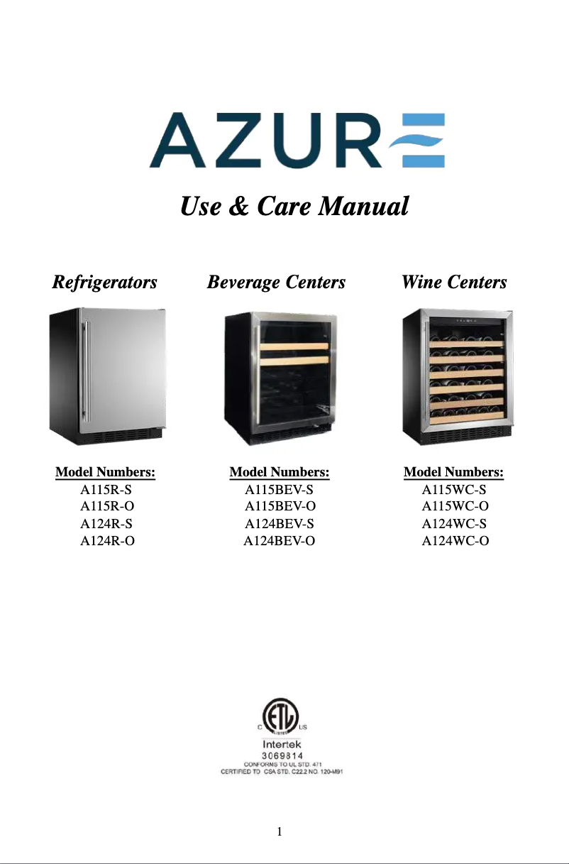 Page n°1 - Manuel utilisateur Azure A124R-O