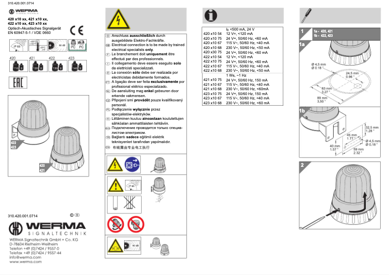 Page n°1 - Manuel utilisateur Werma 420