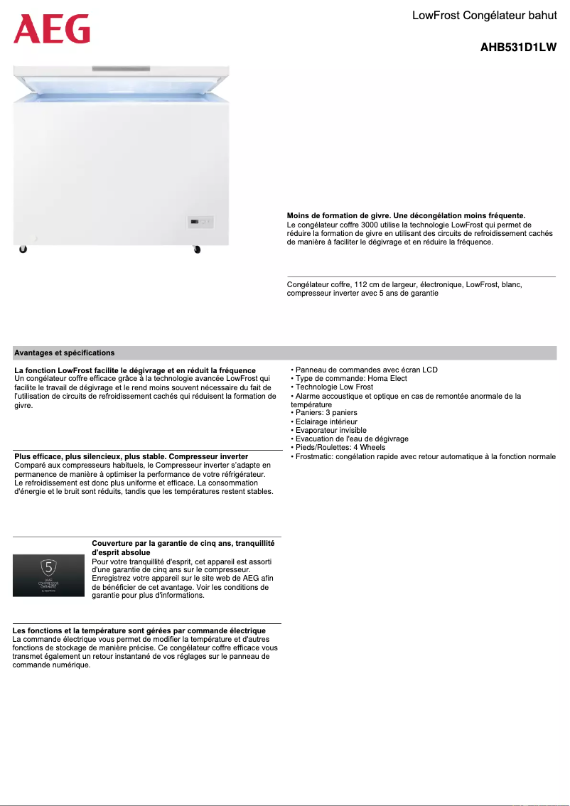 Page 1 de la notice Fiche technique AEG AHB531D1LW