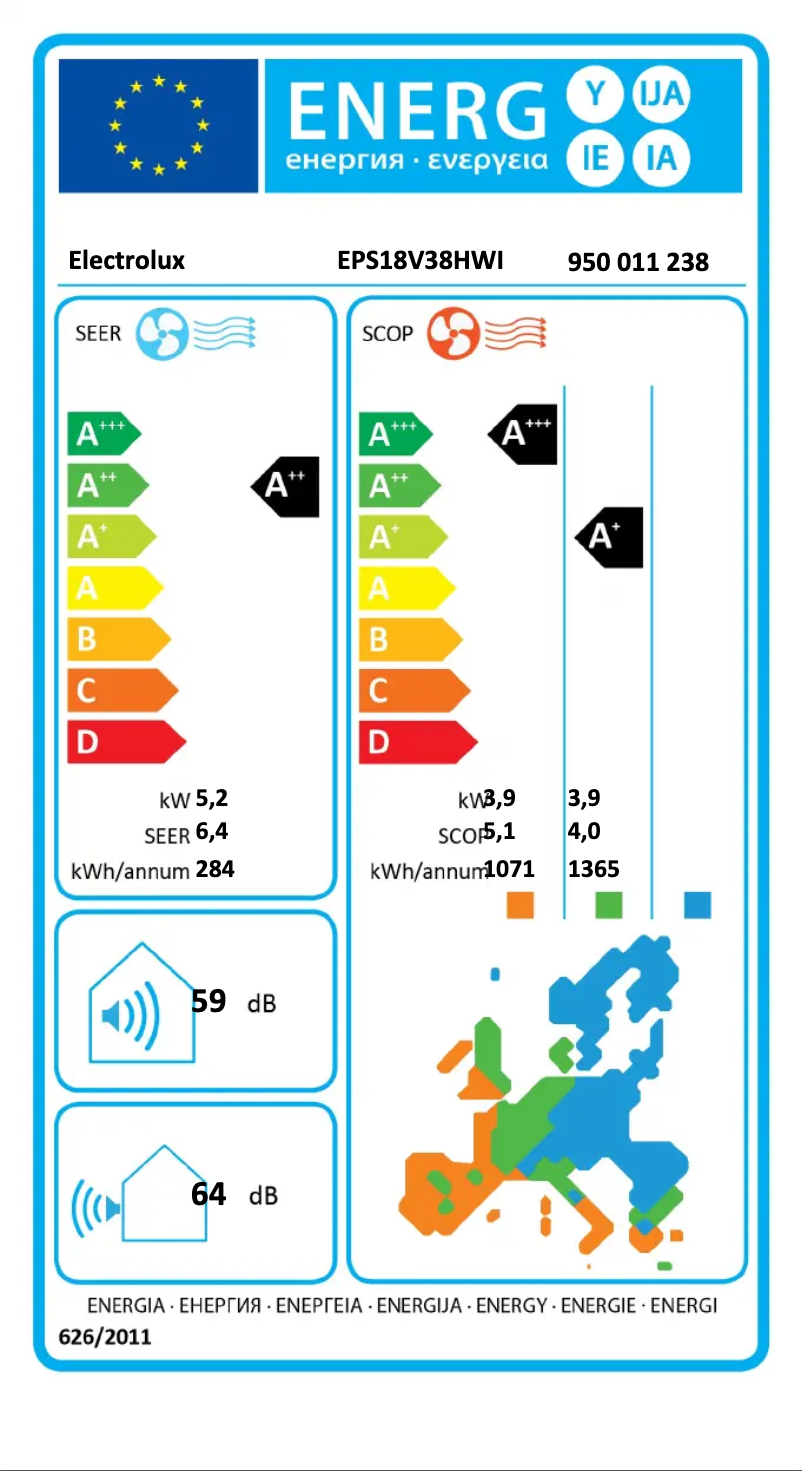 Page n°1 - Label énergétique Electrolux EPS18V38HWI