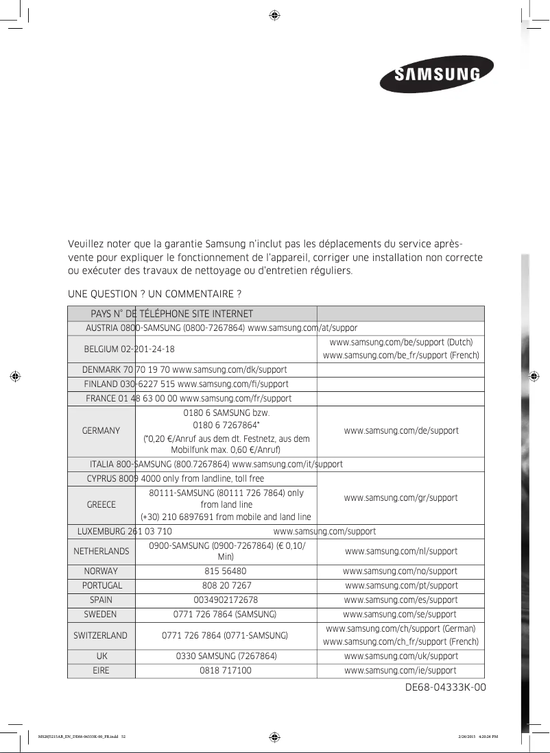 Page n°1 - Manuel utilisateur Samsung MS28J5215AB/EN