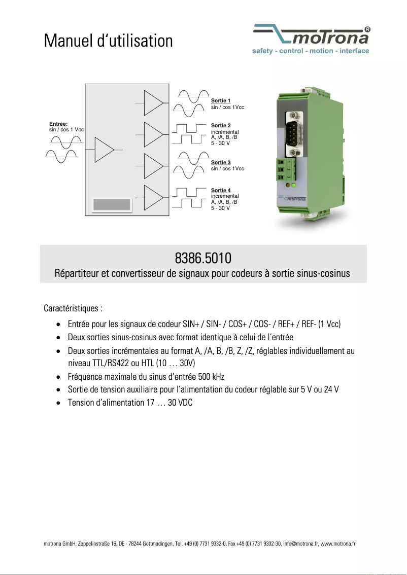 Page n°1 - Manuel utilisateur Motrona 8386.5010