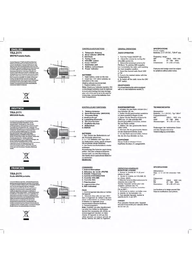 Page n°1 - Manuel utilisateur Roadstar TRA-2171
