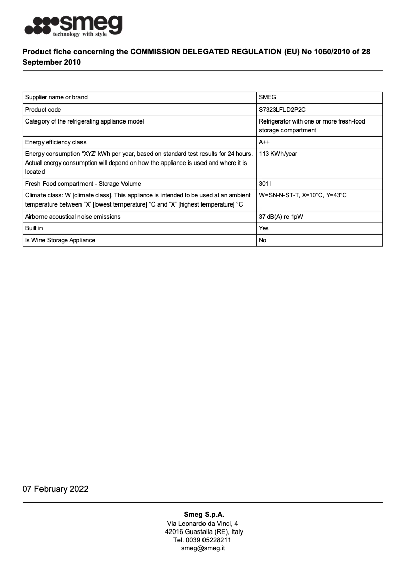 Page 1 de la notice Brochure Smeg S7323LFLD2P2C